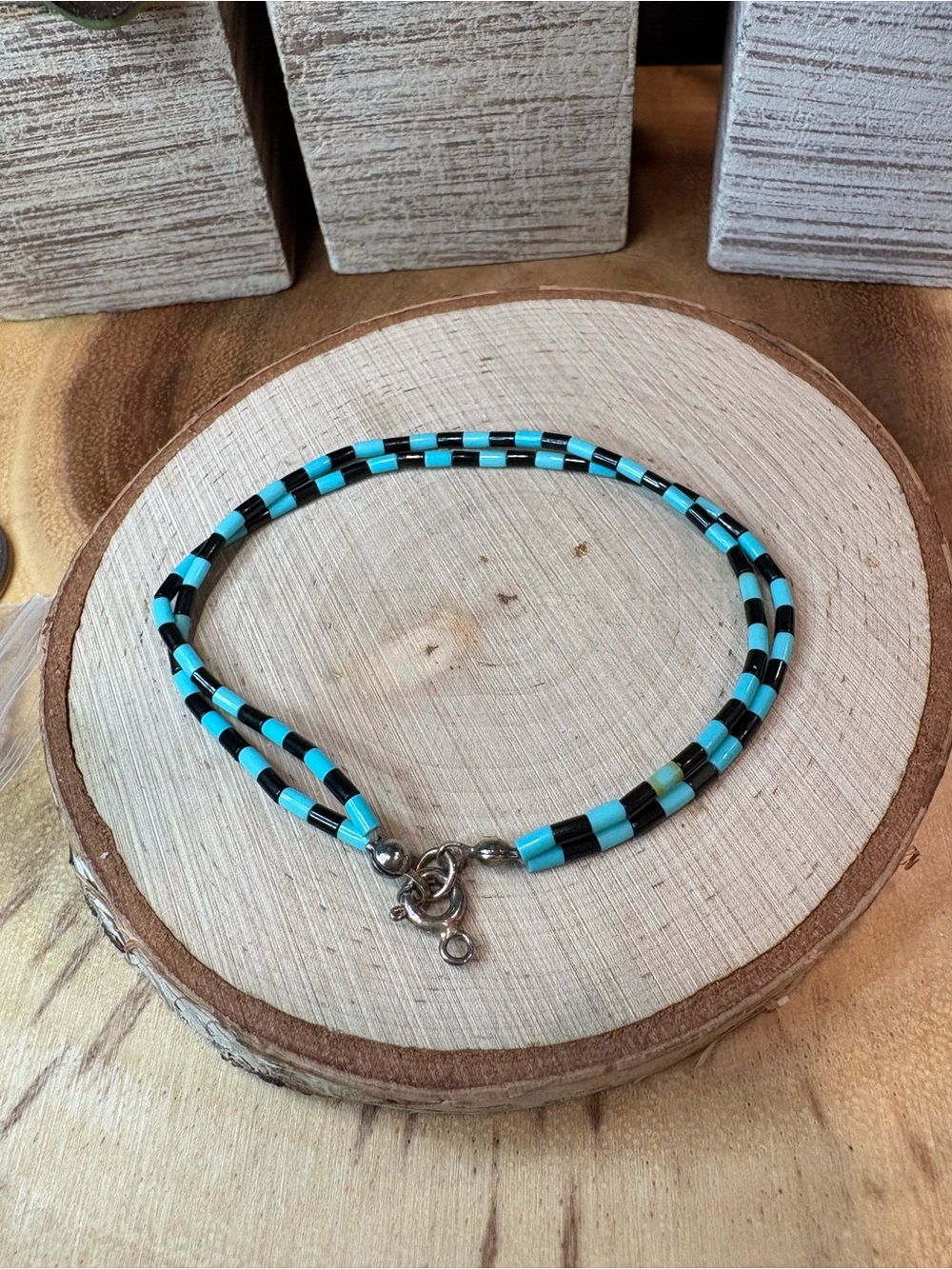 925 Turquoise and Black Beaded Bracelet 🩵🖤